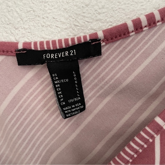 Rose Pink & White Striped Crop Tank Top with Bow Detail Size L - Picture 2 of 3